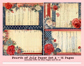 Fourth of July Paper Printable, Fourth of July Junk Journal Printable, Patriotic Junk Journal kit, Fourth of July Junk Journal Printable