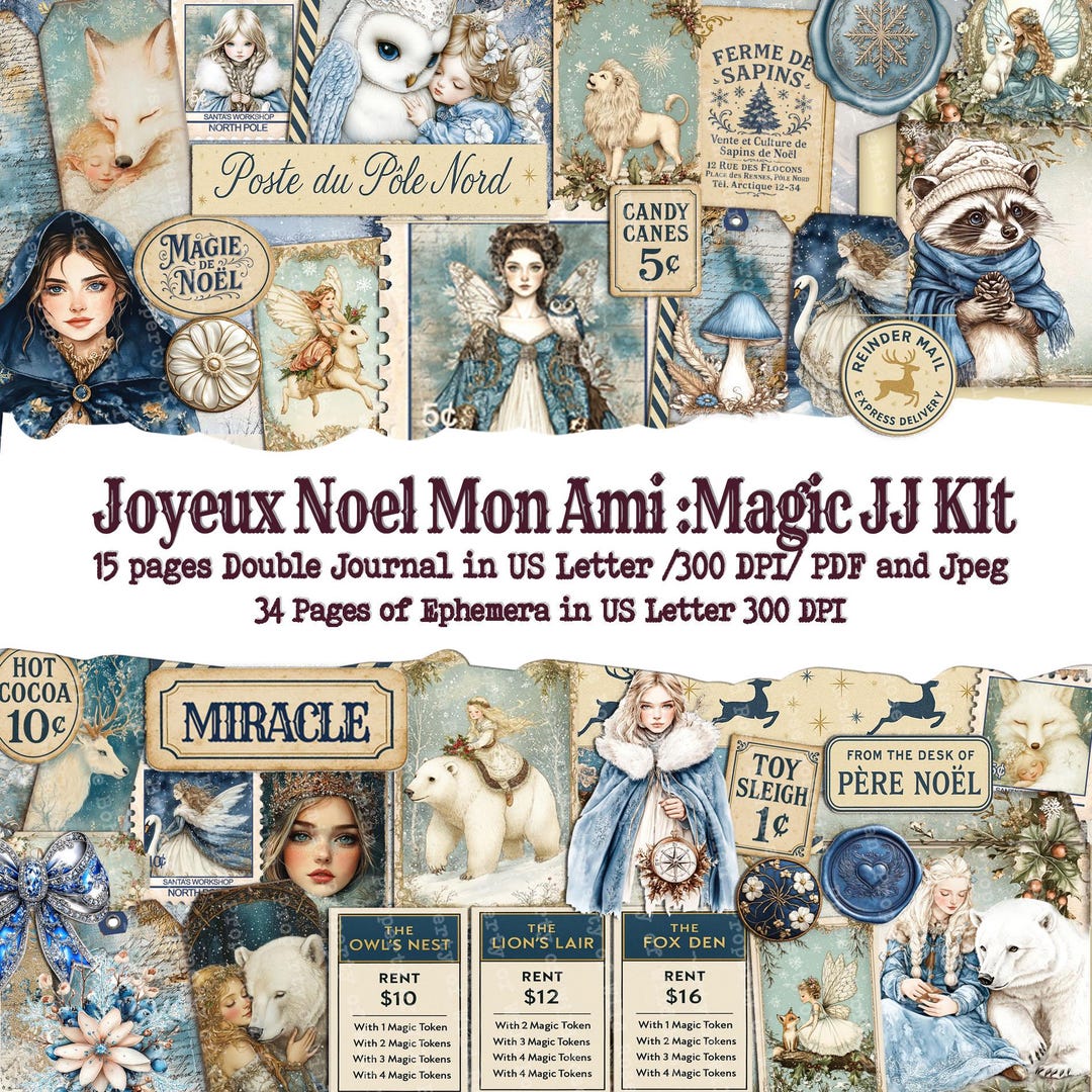 Winter Blue Christmas Fantasy Wonderland Junk Journal Kit, Printable ...