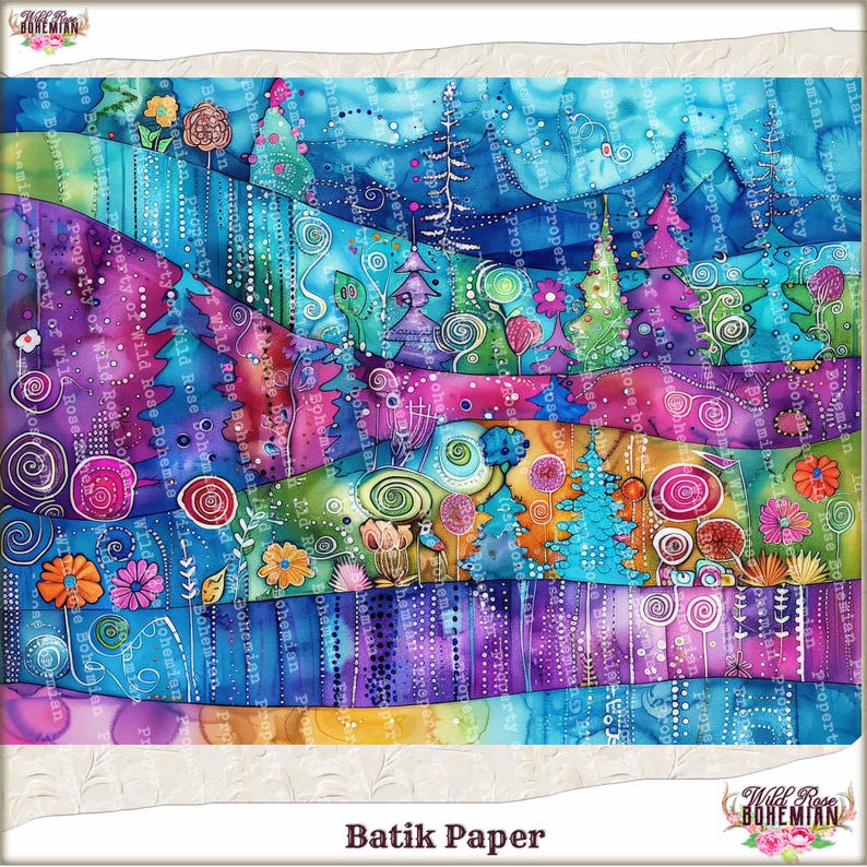 Mixed Media Collage Art, Batik Paper: Colorful Floral Designs for Art ...