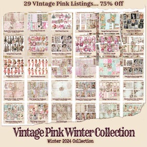 Pink Christmas Mega Bundle, Huge Gigantic Winter Christmas Junk Journal Bundle, Ultimate Pink CHristmas EPhemera Bundle and Scrapbooking