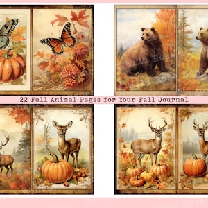 Fall Forest Animals Junk Journal Cards and Paper,  Fall Junk Journal Cards, Fall Animals Journal Ephemera, Fall Junk journal Ephemera