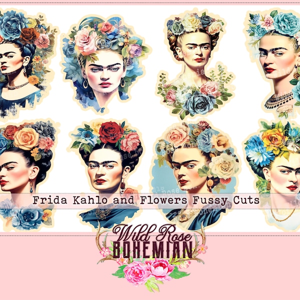 Frida Kahlo Clipart, Frida Kahlo Fussy Cut, Frida Kahlo Stickers, Frida Kahlo Printable, Frida Kahlo Junk Journal, Frida Kahlo Graphics