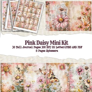 Cottage Core Pink Daisy | Junk Journal Backgrounds |  Journal Kit shabby chic paper | Book shabby Floral journal pages and  Background |