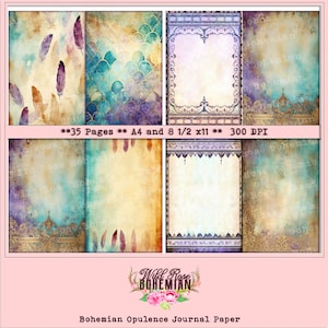 May include: A set of 35 digital papers in a bohemian style with watercolor textures and gold accents. The papers are available in two sizes: 8.5 x 11 inches and A4. The papers are 300 DPI.