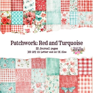 Patchwork Gingham Floral| Printable |Shabby Chic Paper Ephemera | Distressed Collage Vintage | Floral Mixed Media Collage