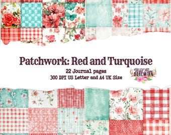 Gingham Floral Patchwork: Shabby Chic Journal Pages (Digital Download)
