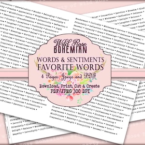 Favorite Words Printable Words and Sentiments for Crafting, Junk Journal Words, Phrases, Printable Words for Mixed Media and Collage