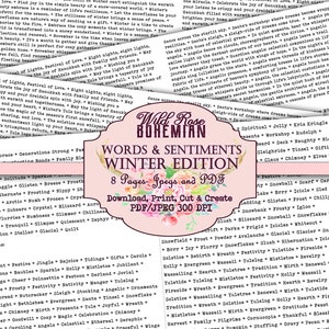 Favorite Words Printable Winter Words and Sentiments for Crafting, Junk Journal Words, Phrases, Christmas Words for Mixed Media and Collage