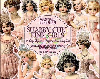 SHabby Chic  Beauties with Crowns Clipart, l Photos with Crowns, Shabby CHic Girls Graphics, Collage Sheet, Vintage Princess Clipart