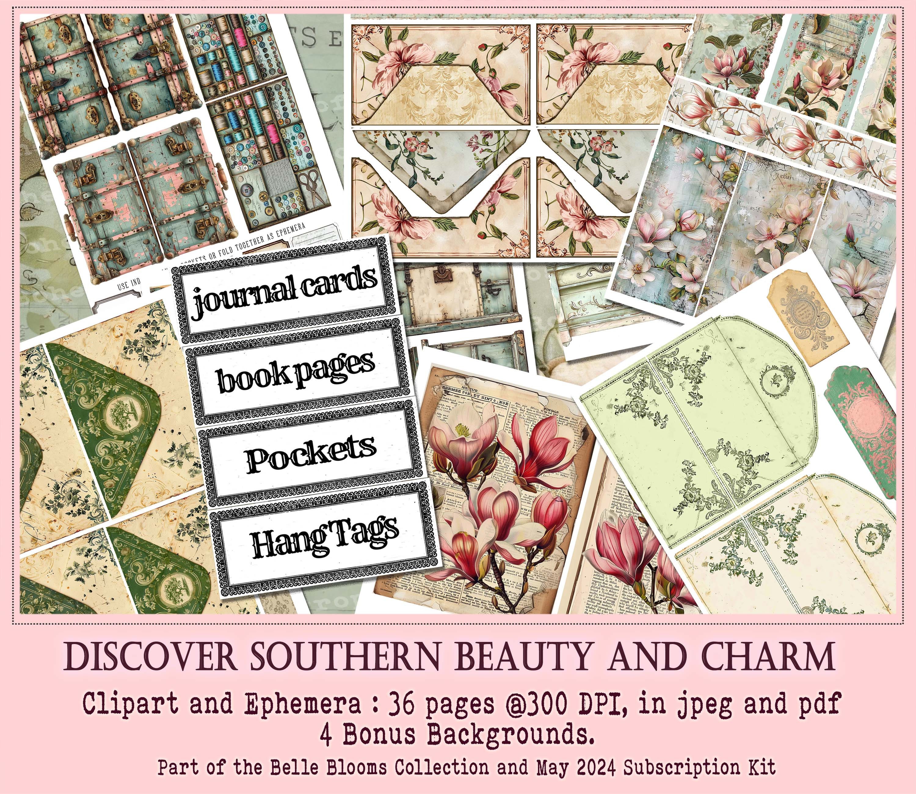 Southern Charm Magnolia Junk Journal Kit and Ephemera, Printable ...