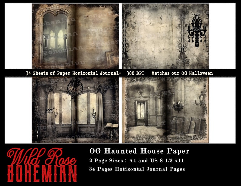 Haunted House Printable Paper, Halloween Haunted House Junk Journal Kit ...