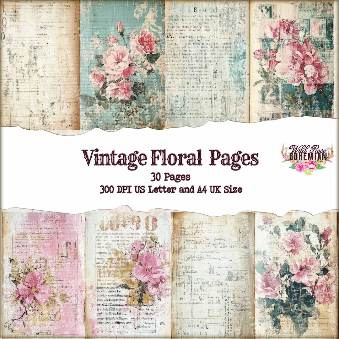 Vintage Floral Printable Paper: Junk Journal Pages (digital Download ...