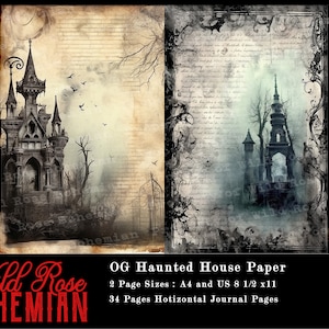 Haunted House Printable Paper, Halloween Haunted House Junk Journal Kit, Halloween Junk Journal Ephemera, Junk Journal Haunted House Grunge