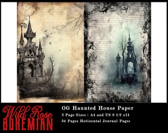 Haunted House Printable Paper, Halloween Haunted House Junk Journal Kit, Halloween Junk Journal Ephemera, Junk Journal Haunted House Grunge