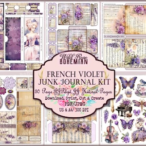 Music Page Ephemera, Piano, and VIolin Ephemera, Vintage Violette Junk Journal Ephemera   Violette and gold Tags Printable,baroque,rococo