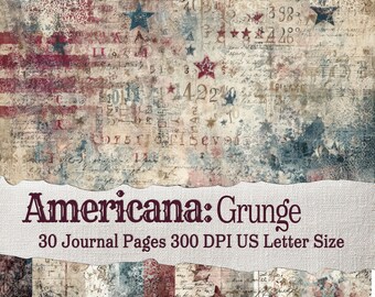 Vintage Red, White & Blue Americana Shabby Chic Junk Journal Pages | Digital Papers | Ephemera Pack | Scrapbooking Junk Journaling Kit