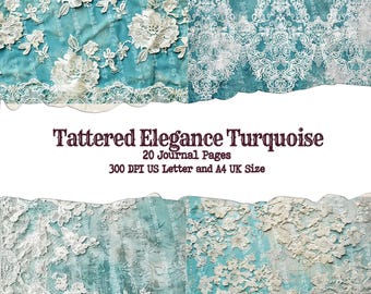Turquoise Lace Printable Paper, Rococo Grunge Lace Page, Teal Green Paper, Scrapbookpaper, Junk Journal Ephemera Page and Paper, Collage Art
