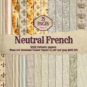 French Cream Junk Journal Paper: Embossed Fleur di Lis Collage (Digital Download)