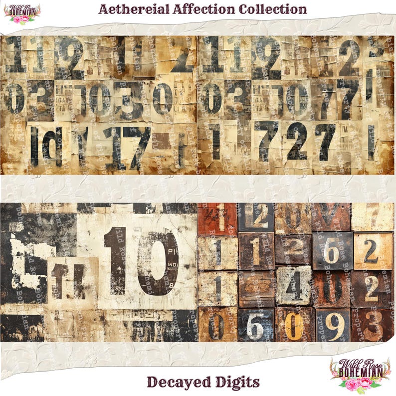 Random Numbers Faded Grungy Number Printable Paper: Steampunk Junk Journal (digital Download ...