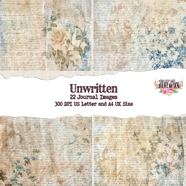 Script Collage Writing French Script Collage Paper, Vintage Floral Parchment Digital Paper ...