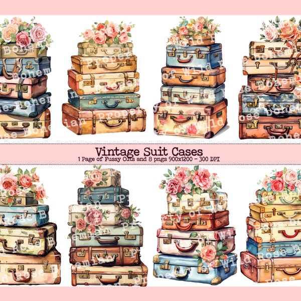 Shabby Chic Suitcases, Stacks of vintage suitcases transparent pngs, Vintage suitcases fussy cuts