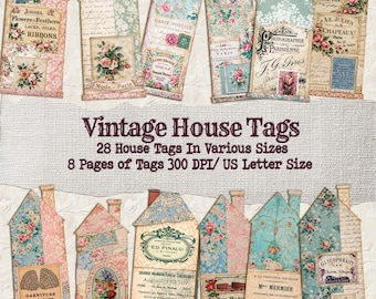 Collaged Art House Tags Vintage Journal Ephemers, Scrapbooking Ephemera, Cottagecore JOurnal Pages and EPehmera for Collage and JOurnals