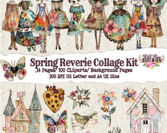 Spring Paper Doll Collage: Mixed Media Girls Printable (Digital Download)