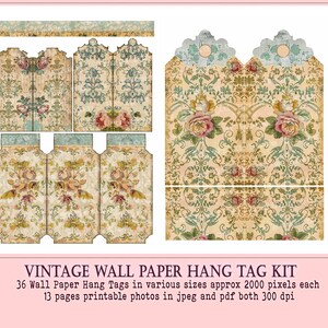 Vintage Wallpaper, Hang Tags, Shabby Chic Hang Tags, Printable Wall ...