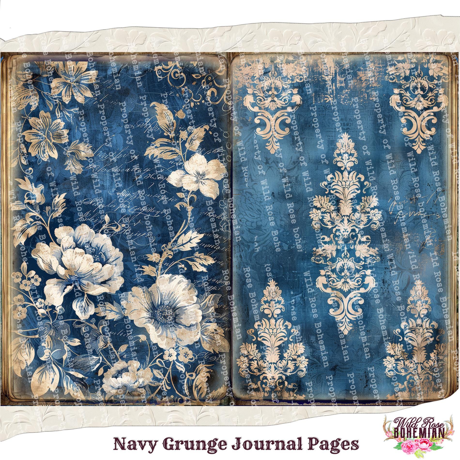 Blue Floral Damask Vintage Printable Paper: Antique Ephemera for Junk ...