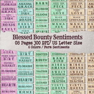 Spring Word Sentiments, Farm Sentiment Printable, Cottage COre Junk Journal Quote,  Phrase, Junk Journal Kit, farmhouse Words Mixed Media