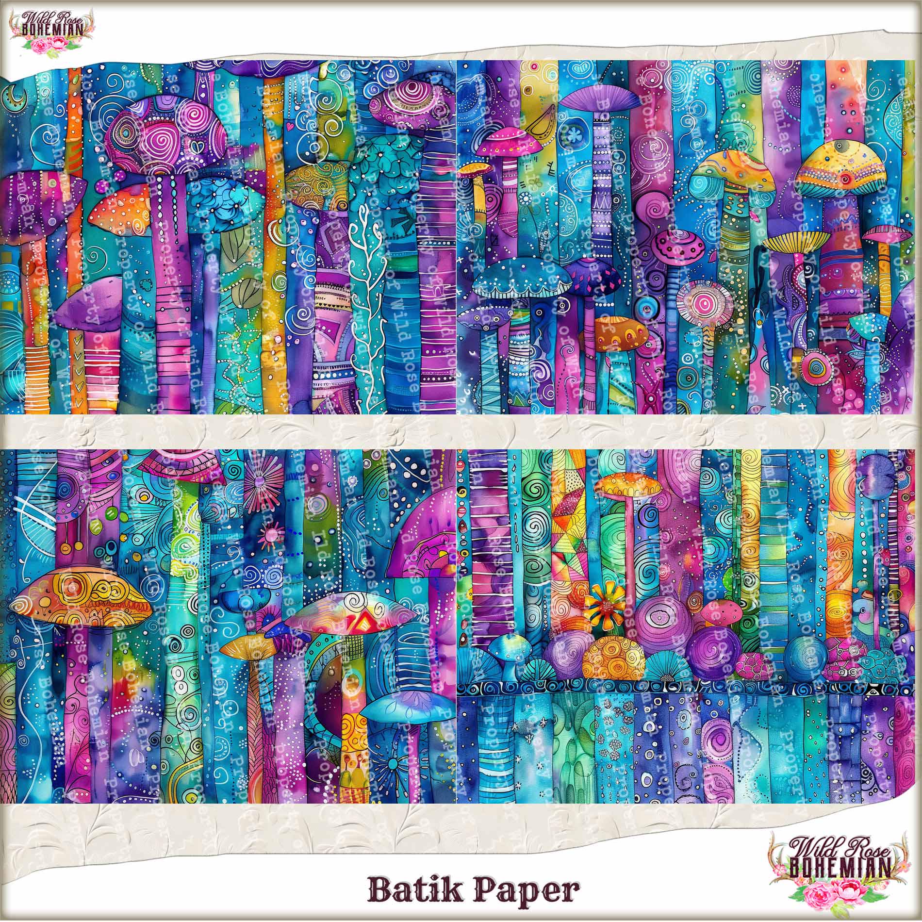 Mixed Media Collage Art, Batik Paper: Colorful Floral Designs for Art ...