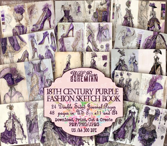 Marie Antoinette Fashion Sketch Journal: Purple Rococo