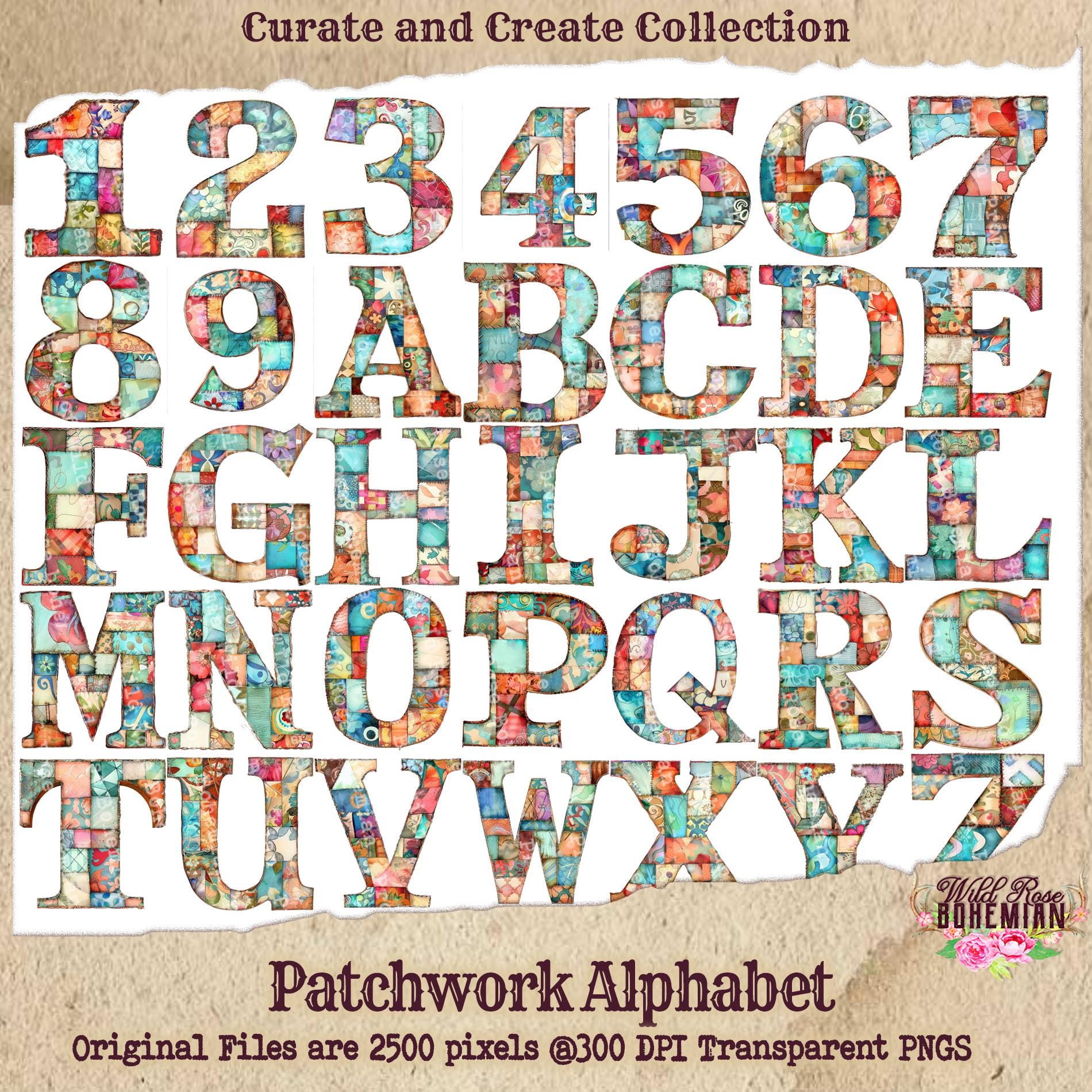 Quilted Alphabet Scrapbooking PNG Files, Patchwork Alphabet PNG ...
