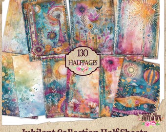 Whimsical Rainbow Collage Paper: Jubilant Junk Journal Ephemera (Digital Download 5.5x8&quot; Jpegs A5/US Size)