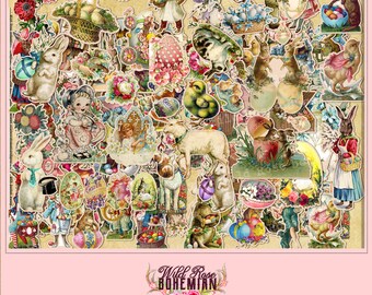 Easter Mega VIntage Clipart Bundle Fussy Cuts, Victorian antique Easter Junk Journal Kit, Easter Graphics Images, PNG transparent
