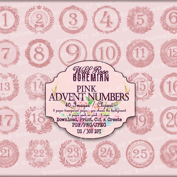 Advent Numbers, Advent Calendar, December Daily Numbers, Vintage Antique Embellishments for Tags and Junk Journaling, Christmas Numbers