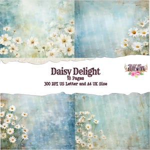 Daisy Delight Junk Journal Paper | Printable | Digital Paper Ephemera | Distressed Collage Bohemian | Floral Mixed Media Collage