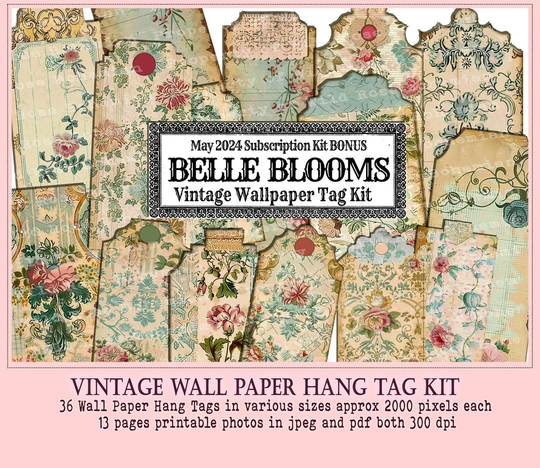 Vintage Wallpaper, Hang Tags, Shabby Chic Hang Tags, Printable Wall ...