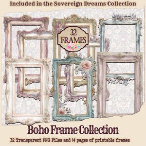 Boho Frames Vintage Frame PNG | Photo Frame Clipart | Printable Photo Frames | Digital Paper Ephemera | Distressed Collage | Bohemian Paper