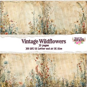 Mixed Media Summer Wild Flower Digital Printable, Printable Happy Paper, Wild Rose Digital, Junk Journal Floral Garden Paper Digital Print