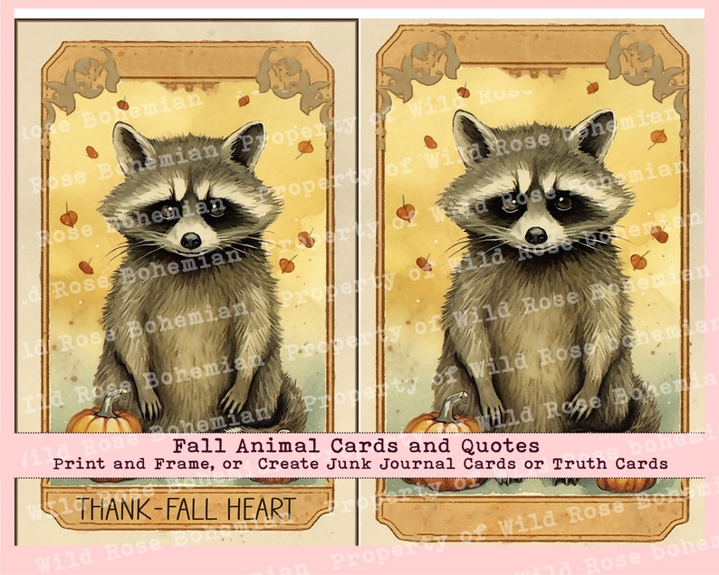 Fall Sentiments Printable Cute Animals, Fall Junk Journal Cards, Fall ...