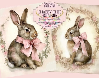 Shabby Chic Bunny Ephemera: Vintage Easter Printable, antique scrapbooking bunny printable, vintage bunny cottage core scrapbook, paper