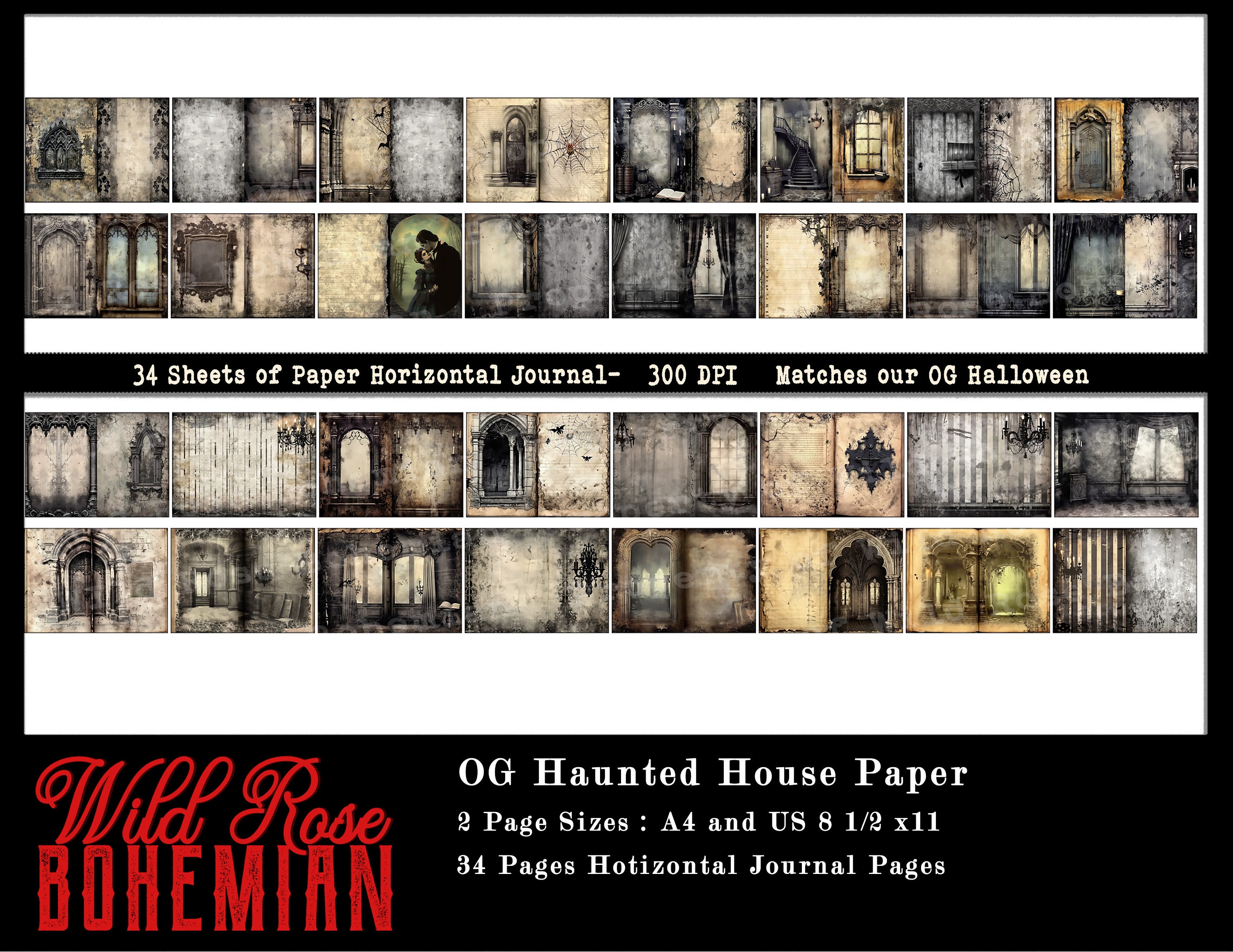 Haunted House Printable Paper, Halloween Haunted House Junk Journal Kit ...