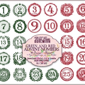 Advent Numbers, Advent Calendar, December Daily Numbers, Vintage Antique Embellishments for Tags and Junk Journaling, Christmas Numbers