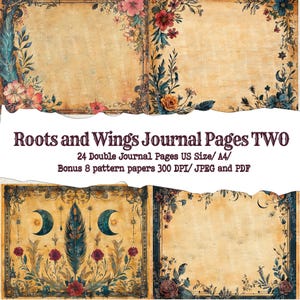 boho feather and floral Paper | Junk Journal | Mixed Media Journal Pages | Digital Ephemera | Distressed Collage Whimsy | Bohemian