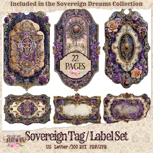 Sovereign Tag Kit | Printable Journal | Digital Paper Ephemera | Distressed Collage | Bohemian Hang Tag | Victorian Ephemera | Boho Ephemera