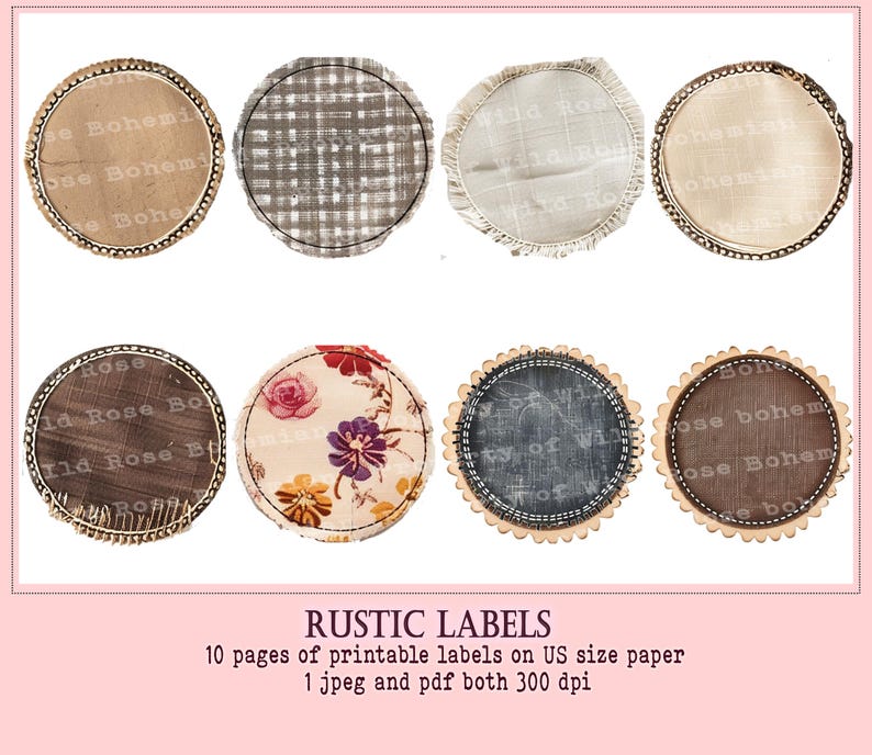 Rustic Label Round Rustic Floral Labels: Junk Journal Printable Ephemera (PDF), Printable ...