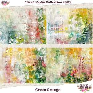 Mixed Media Grungy Green Digital Printable, Printable Happy Paper,  Junk Journal Grungy Collaged Paper Digital Printable