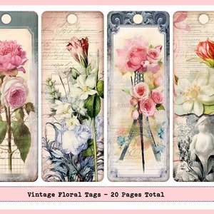 Vintage Floral Tags Junk Journal Ephemera Kit, Vintage Floral Tags, Large Floral Tag Kit, Floral Tag Bundle, Vintage FLoral Tags Printable