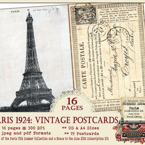 VIntage Postcards Paris, Printable Ephemera, Printable French Ephemera, Printable Postcards, Printable Postcards, JUnk Journal Ephemera